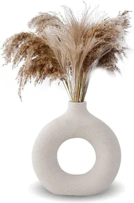 Produktbild von Unyqoos® Keramikvase Nordic Ring L – mattes Steingut, handgefertigt, bei hoher Temperatur gebrannt, 22,5 x 23 cm, Öffnung 5 cm, moderne Donut‑Vase für Pampasgras & Deko, 1 Stück (ohne Blumen)