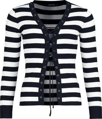 Produktbild von Jawbreaker Cardigan Damen Striped White Lace Up Eyelet Cardigan schwarz/weiß L