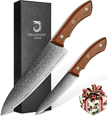 Professionelles Küchenmesser-Set, 19 cm, Damaststahl, Holzgriff, 2 Stück