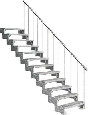 Produktbild von Aussentreppe Pertura Tallis mit Geländer 12 Steigungen 80 cm Gitterrost