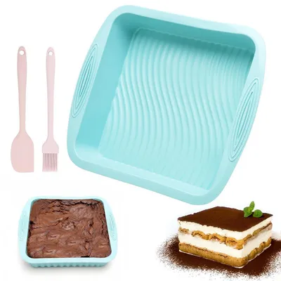 Immagine prodotto di Stampo in silicone quadrato, 20x20x5 cm, per brownies e torte, con spatola e spatolino