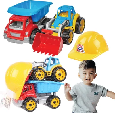 Zdjęcie produktu dla Zestaw 2 Pojazdy Budowlane Koparka Wywrotka Kask Budowlany Budowa 3954
