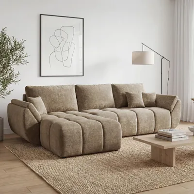 Produktbild von EZIMPAZ Ecksofa CALVANI Gesteppt mit Schlaffunktion und Bettkasten Braun Links