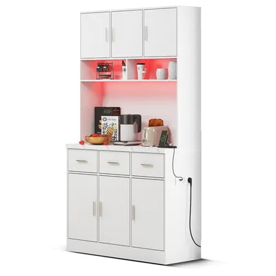 Produktbild von Buffet 100x40x180, LED mit App-Steuerung, Schubladen, verstellbare Böden, Kabellöcher, Steckdosen, für Küche/Esszimmer.