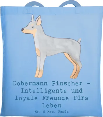 Produktbild von Mr. & Mrs. Panda Tote Bag Dobermann Pinscher Freund - Sky Blue - Geschenk, Laptoptasche, Büchertasche, Arbeitshunde, Shopping Tasche, Haustierliebe, Schultasche, Hunde