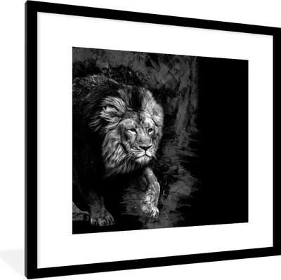 Produktbild von MuchoWow® Gerahmtes Poster Löwe - Tiere - Schwarz - Weiß 40x40 cm - Poster mit Schwarzem Bilderrahmen Wandposter Rahmen Foto Bilder - Poster - Plakat im Rahmen