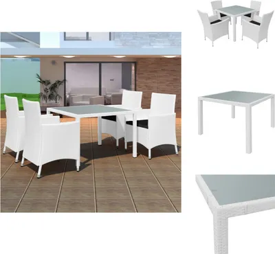 Produktbild von vidaXL 5-tlg. Garten-Essgruppe Poly Rattan Cremeweiß - Gartenmöbel-Sets