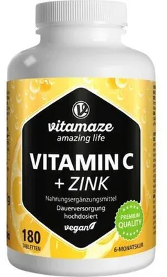 Immagine prodotto di Vitamaze Vitamina C 1000 mg ad alto dosaggio + zinco compresse vegane, 180 compresse