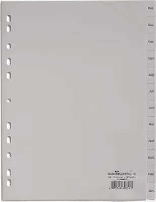 Produktbild von DURABLE Przek?adki A4 12 cz??ci, podzia? Dec-Jan nadrukowane indeksy PP, Szary, 650710