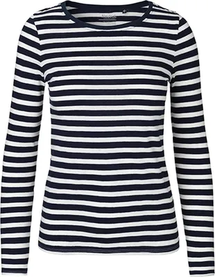 Immagine prodotto di Neutral O81050 | Maglietta a maniche lunghe da donna / 100% cotone equosolidale - Colore: Bianco - Navy (a righe) - Taglia: M