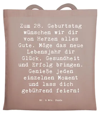 Produktbild von Mr. & Mrs. Panda Shopping Tasche Spruch 28. Geburtstag - Braun Pastell - Geschenk, Erfolg, Jubiläum, dokumententasche, Erinnerung, Happy Birthday, Laptoptasche, Liebevoll