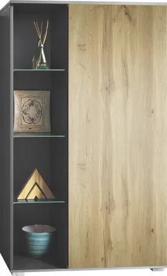 Produktbild von Vladon Vitrine Davos,  Germany, Standvitrine mit 3 Glasböden und 8 Fächer, Anthrazit matt/Eiche Wotan  (71,5 x 134 x 35 cm)