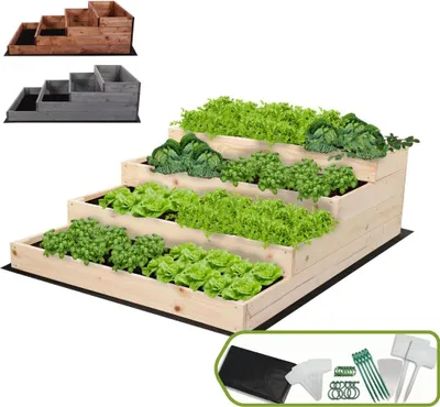 Produktbild von MODO24 Hochbeet Holz, Pflanzkasten, Massivholz, Kiefer, Kräuterbeet, Blumenkasten, Garten, Terrasse, 36x90x120 cm, Natur, ZP07