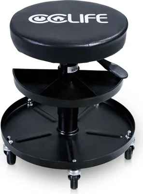 Produktbild von CCLIFE Werkstatthocker Mit Rollen Höhenverstellbar Werkstattstuhl Werkstatt Rollhocker 380-500 mm 2 Ablagen 150kg