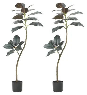 Produktbild von Künstlicher Gummibaum mit Topf - Deko-Kunstpflanze 120 cm - Realistisches Design - PVC - Für Innen- und Außenbereich - Wohnzimmer, Büro, Schreibtisch, 1 Stück