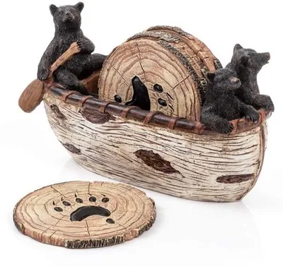 Produktbild von Rustikale Untersteller Set mit Bärenfiguren schwarz