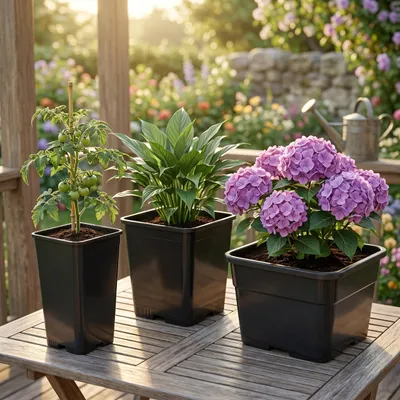 Produktbild von Garronda 10er-Set hohe quadratische Kunststoff-Anzuchttöpfe mit Drainagelöchern für Garten, Schwarz, 11 x 11 x 15,5 cm, 1,25 L GD-KW-HS