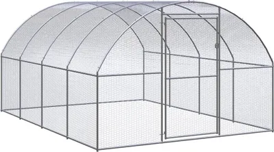 A wireframe structure of an outdoor chicken coop with a door.