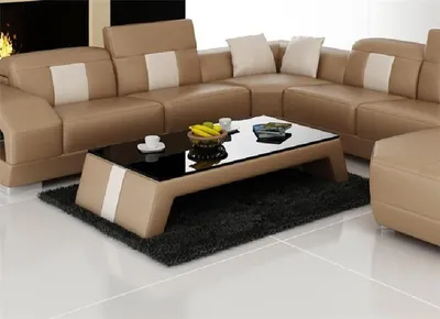 Immagine prodotto di Design tavolo in vetro divano in pelle tavoli tavolo in vetro divano soggiorno tavoli beige nuovo