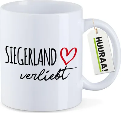 Produktbild von Huuraa Kaffeetasse Siegerland verliebt 330ml Weiß Keramik Kaffeebecher Geschenkidee