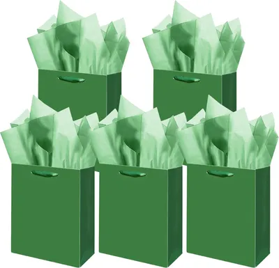 Imagen del producto de Bolsas de regalo de cartón, color verde oscuro, 5 unidades, 20 x 11 x 24 cm, para celebraciones
