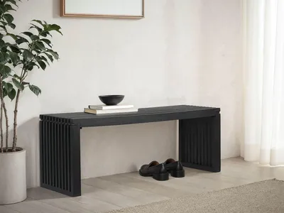 Produktbild von Sitzbank Akazie Massivholz 120 cm Schwarz Garderobenbank Flurbank