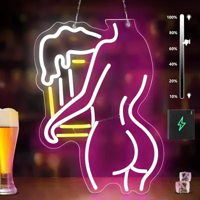 Produktbild von 40x28cm Dimmbare Bier Dame Neon Schild Nachtlicht USB Powered Bier Bar Night Club Wanddekoration