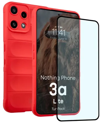 Produktbild von Robuste Handyhülle + gehärtetem Glas für Nothing Phone (3a) Lite, Bizon Tur Pack, Rot