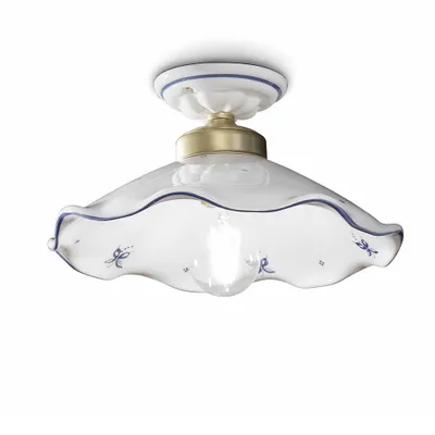 Zdjęcie produktu dla Belluno Klasyczna lampa sufitowa z ceramiki i mosiądzu z niebieskim przewodem 1 światło E27