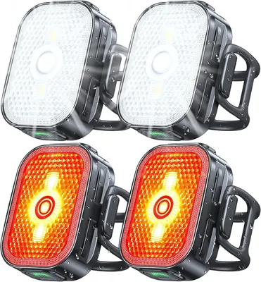 Imagen del producto de Luces delanteras y traseras para bicicleta, [reflector 2 en 1] para la luz trasera, luces para bicicleta con 8+6 modos, carga rápida mediante USB-C, resistente al agua (IP65)