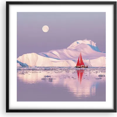 Produktbild von Gerahmtes Poster - Schwarzer Rahmen - Segelschiff Mond Gletscher - 50x50 cm - Wand Bild - Wanddeko - Wandbilder - Kunstposter - Wandposter - Bilderrahmen - Bilder - Kunstdruck - P2BAC50x50-4462