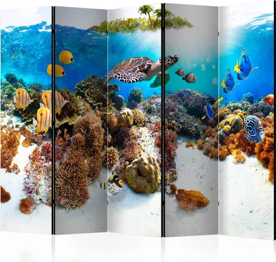 Produktbild von Akusticher Raumteiler Unterwasserwelt Foto Paravent 225x172 cm beidseitig auf Vlies-Leinwand bedruckt Akustikschaum Trennwand Spanische Wand Sichtschutz Home Office Korallenriff g-C-0165-z-c