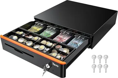 Produktbild von Geldkassette Kassenlade Abschließbar Münzfach?40,5 × 40 × 10,2 cm 4 Scheinfächer 8 Münzfächer mit Einsatz RJ12 Schlüssel Mikroschalter für Registrierkasse POS Supermarkt Einzelhandel Modell 405R