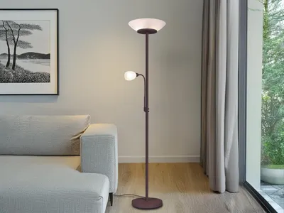 Produktbild von Deckenfluter Rostoptik mit Leselampe, Stehlampe mit Glasschirm Wohnzimmer Ecke