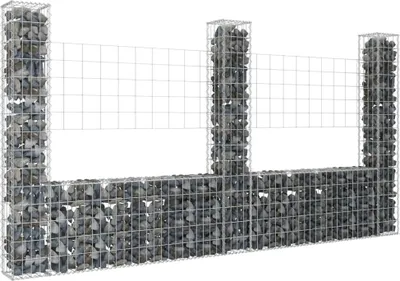 Image de The Living Store Panier à gabion en forme de U avec 3 colonnes en fer 260x20x150 cm