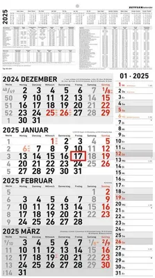 Zdjęcie produktu dla Kalendarz czteromiesięczny Kombi 2025 – kalendarz biurowy 33 x 45 cm (po rozłożeniu) – z przesuwnym wskaźnikiem daty – Zettler – 961-0011