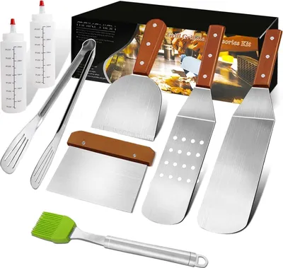 Produktbild von Grillspachtel Set Edelstahl BBQ Zubehör Profi Pfannenwender Kit