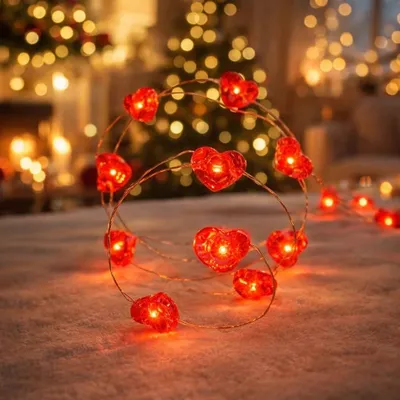 LED-Lichterkette mit Herzen, 1,5 m, 20 LEDs, batteriebetrieben