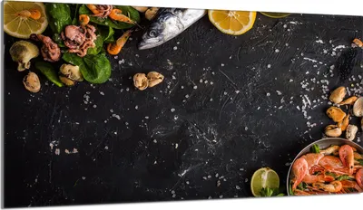 Produktbild von Herdabdeckplatte 90x52 Glaskeramikkochfeld Abdeckung Spritzschutz Glasplatte Deko Schneidebrett, Fische Küche