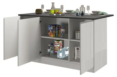 Produktbild von Kücheninsel Dcarnelo, zusätzlicher Ablagetisch, 3-türiger Küchenschrank, 100 %  Italy, 155 x 90 x 90 cm, glänzendes Weiß und Schiefer