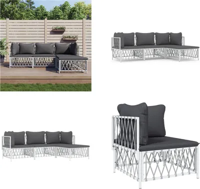 Produktbild von vidaXL 4 tlg. Garten Lounge Set mit Kissen Weiß Stahl - Garten Lounge Set - Garten Lounge Sets - Lounge Set - Gartenmöbel Set