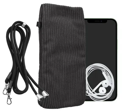 Produktbild von kwmobile Handytasche für Smartphones XXL - 7" Handy Tasche - Cord Handy Hülle Dunkelgrau mit Kordel - Tasche mit Handykette 17,7 x 9 cm Innenmaße