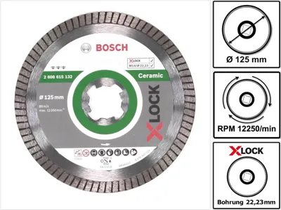 Immagine prodotto di Dischi da taglio diamantati Bosch X-LOCK 125 x 22,23 mm Best for Ceramic ( 2608615132 )