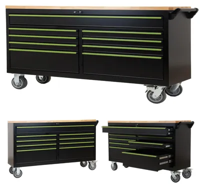 Produktbild von Werkstattwagen Star XXL 163 x 97 cm Arbeitsplatte Gummibaumholz 9 Schubladen kugelgelagert Werkbank