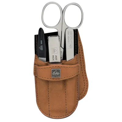 Produktbild von Erbe Solingen Maniküre-Etui aus echtem Leder in Cognac mit Stecklasche (4-teilig)