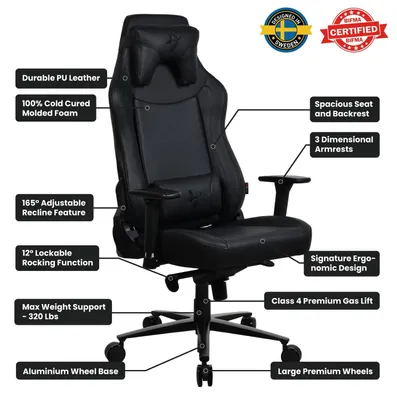 Image de Arozzi Vernazza XL SoftPU™ Chaise Gaming - Noir pur