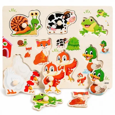 Zdjęcie produktu dla Edukacyjne Drewniane Puzzle Układanka Zwierzęta Farma Montessori