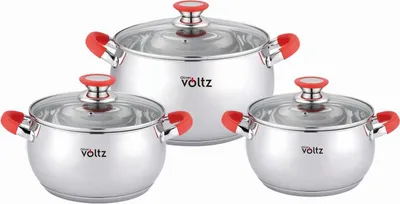 Obrázek produktu pro Sada hrnců Oliver Voltz OV51210N6B, 6 kusů, indukce, silikonové rukojeti, nerezová ocel/červená