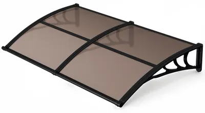 Zdjęcie produktu dla Ikodm, daszczyk nad drzwi wejściowe z rynną, 200 x 100 cm, poliwęglan, czarny/brązowy