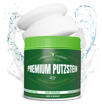 Produktbild von Grüner Stein mit Putzschwamm | Universal Putzstein als Öko Reiniger für Küche Bad Fenster Schuhe Glaskeramikkochfeld WC von URBAN FOREST 900 g